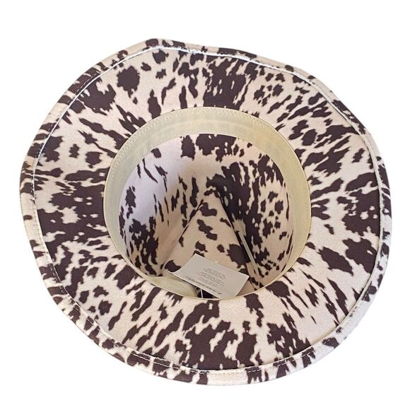 Brown & Ivory Beige Cow Print Brown Band Western Cowboy Hat NWT